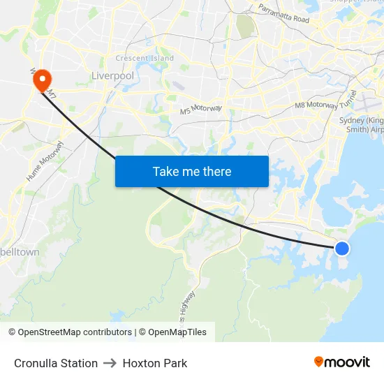 Cronulla Station to Hoxton Park map