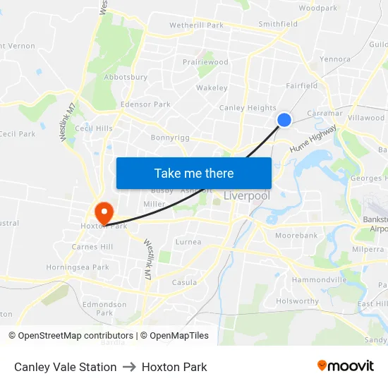 Canley Vale Station to Hoxton Park map