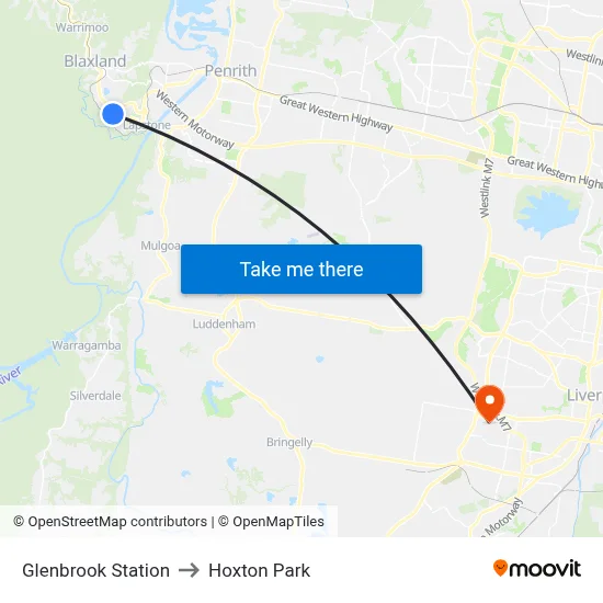Glenbrook Station to Hoxton Park map