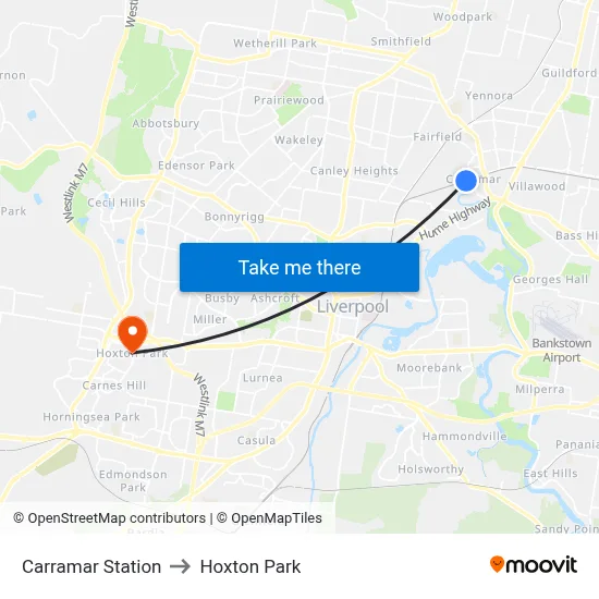 Carramar Station to Hoxton Park map