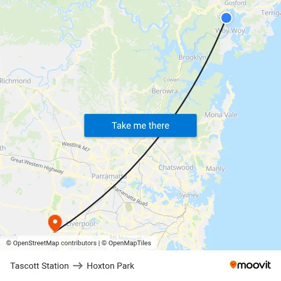 Tascott Station to Hoxton Park map