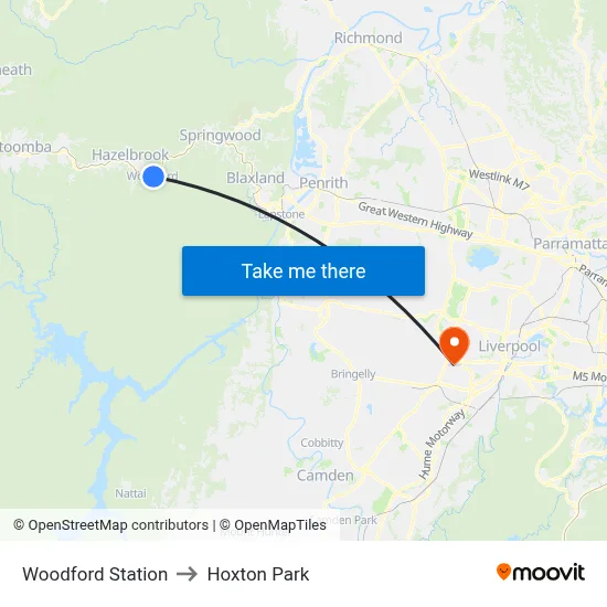 Woodford Station to Hoxton Park map