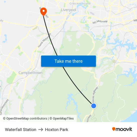 Waterfall Station to Hoxton Park map