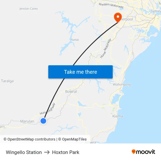 Wingello Station to Hoxton Park map