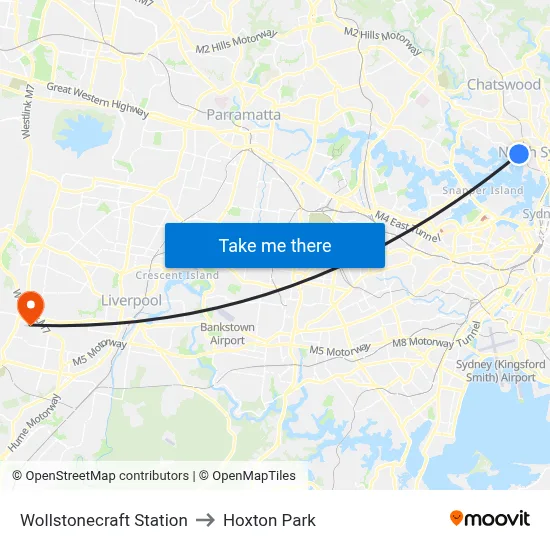 Wollstonecraft Station to Hoxton Park map
