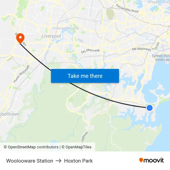 Woolooware Station to Hoxton Park map