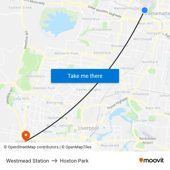 Westmead Station to Hoxton Park map