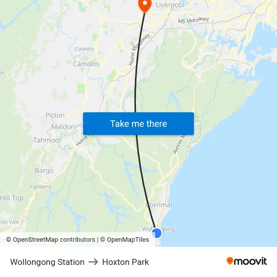 Wollongong Station to Hoxton Park map