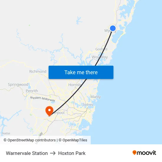 Warnervale Station to Hoxton Park map