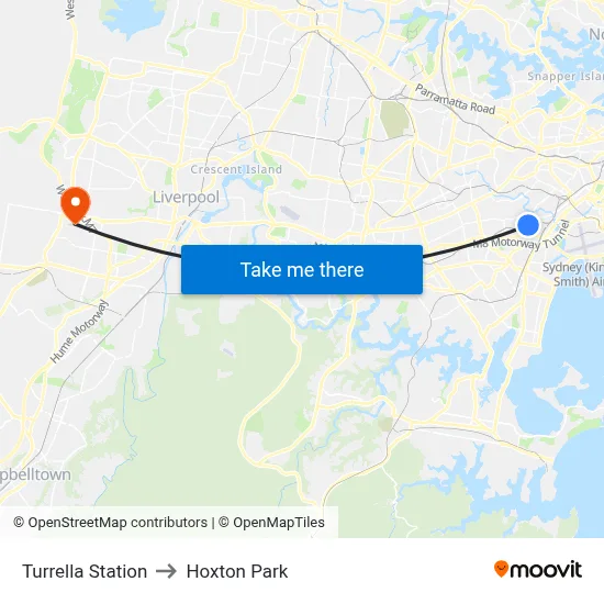 Turrella Station to Hoxton Park map
