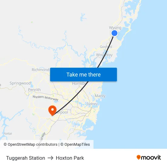 Tuggerah Station to Hoxton Park map