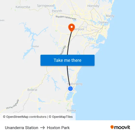 Unanderra Station to Hoxton Park map