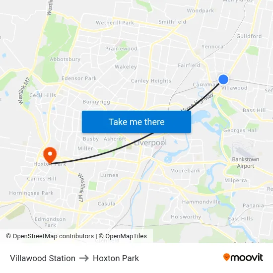 Villawood Station to Hoxton Park map