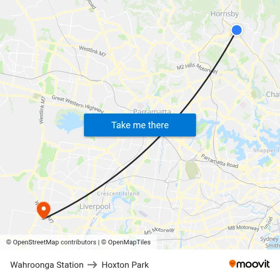 Wahroonga Station to Hoxton Park map