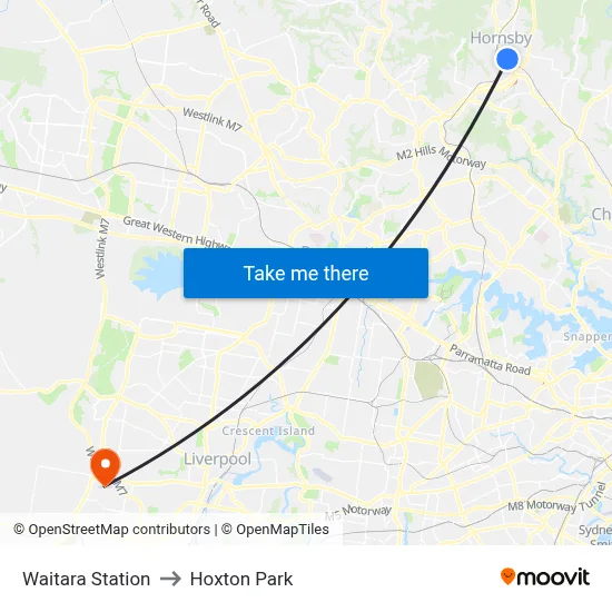 Waitara Station to Hoxton Park map