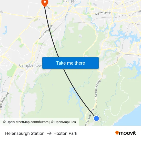 Helensburgh Station to Hoxton Park map