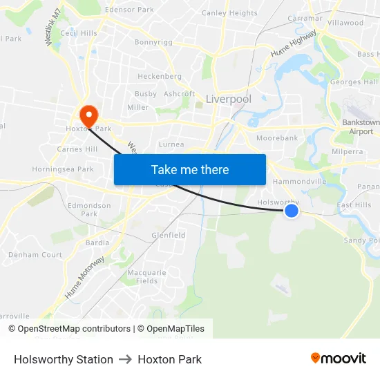 Holsworthy Station to Hoxton Park map