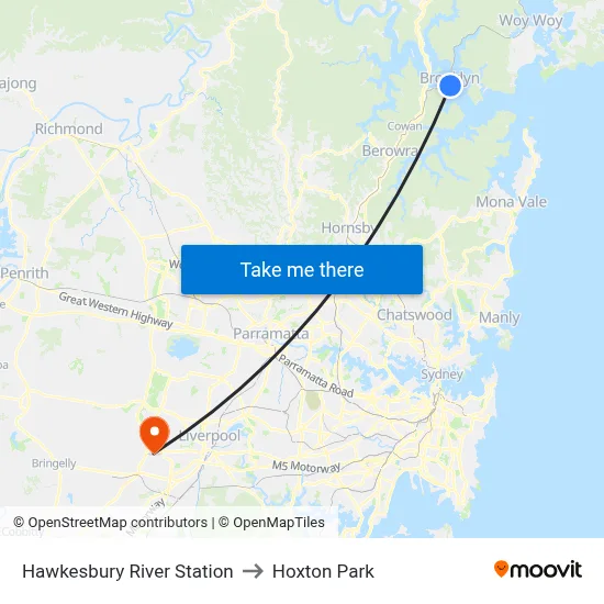 Hawkesbury River Station to Hoxton Park map