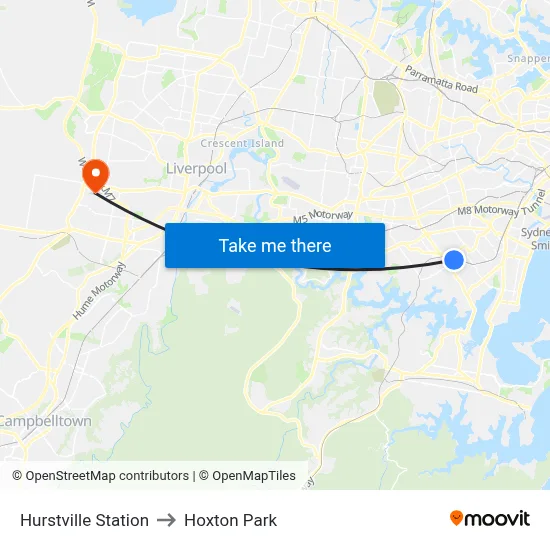 Hurstville Station to Hoxton Park map