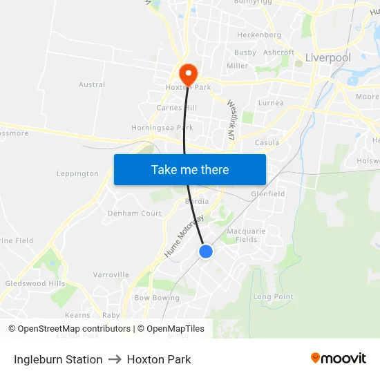 Ingleburn Station to Hoxton Park map