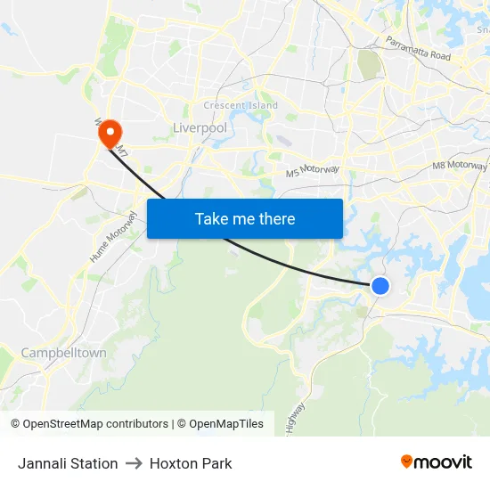 Jannali Station to Hoxton Park map