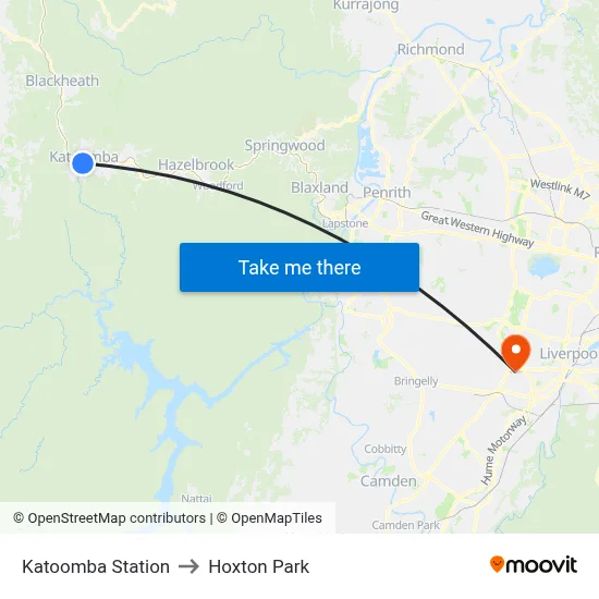 Katoomba Station to Hoxton Park map