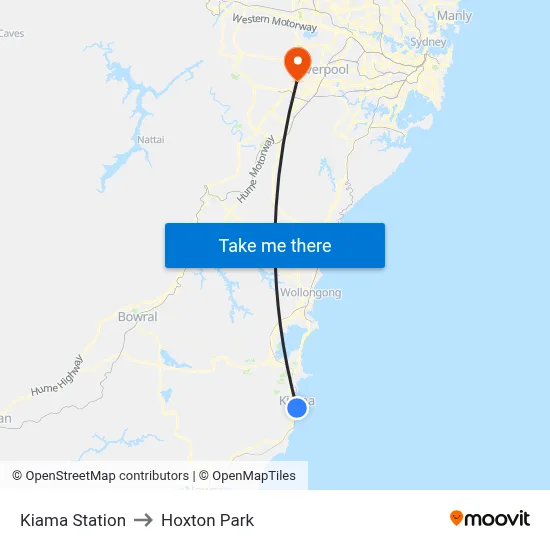 Kiama Station to Hoxton Park map