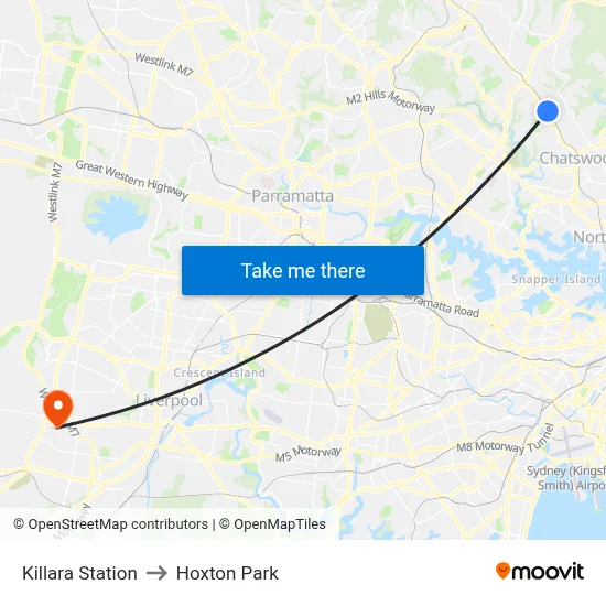 Killara Station to Hoxton Park map