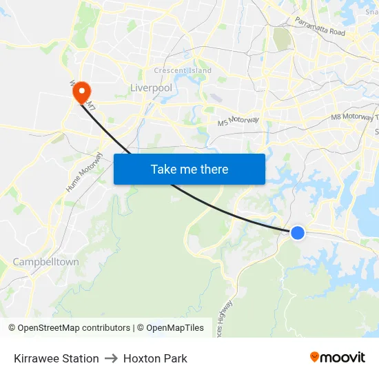 Kirrawee Station to Hoxton Park map