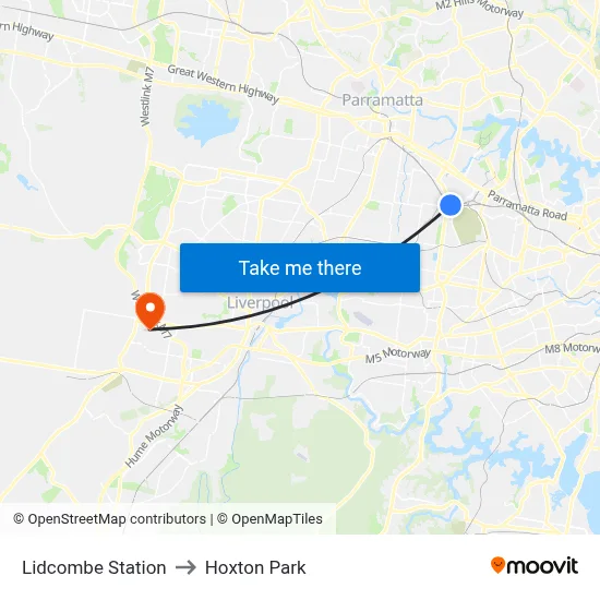 Lidcombe Station to Hoxton Park map