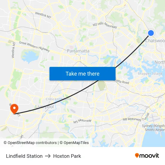 Lindfield Station to Hoxton Park map