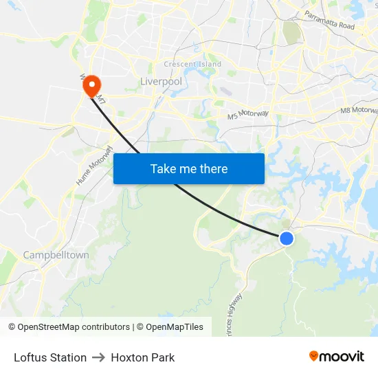 Loftus Station to Hoxton Park map