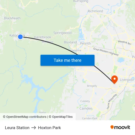 Leura Station to Hoxton Park map
