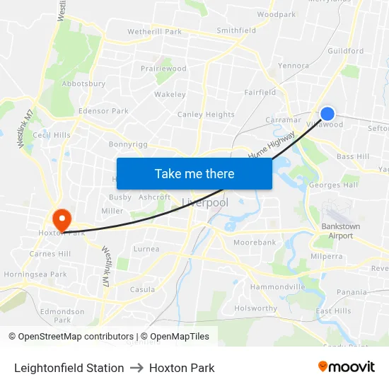 Leightonfield Station to Hoxton Park map
