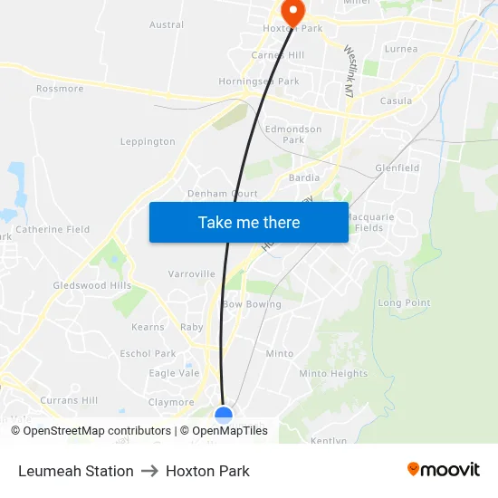 Leumeah Station to Hoxton Park map