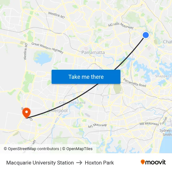 Macquarie University Station to Hoxton Park map