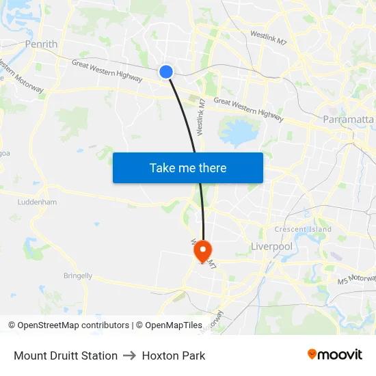Mount Druitt Station to Hoxton Park map