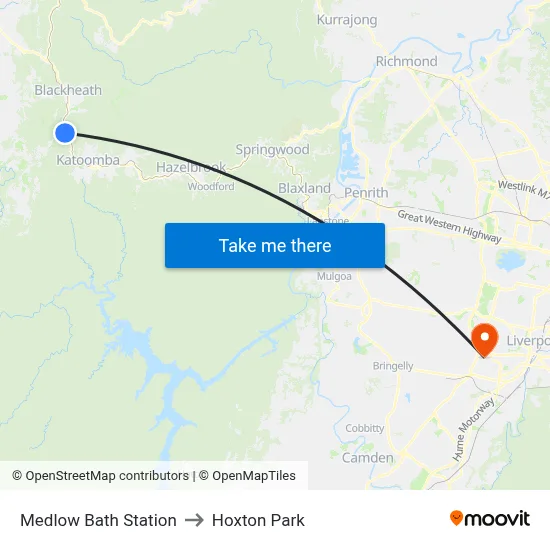 Medlow Bath Station to Hoxton Park map