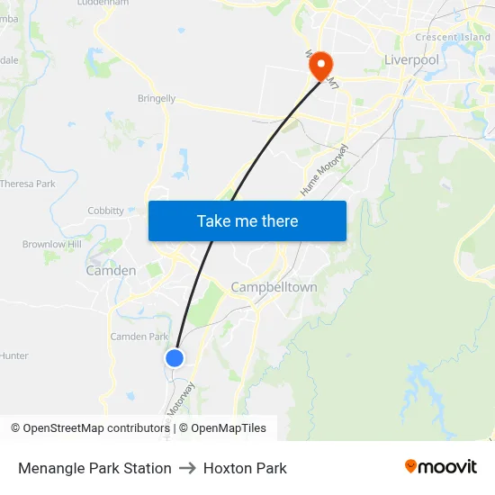 Menangle Park Station to Hoxton Park map