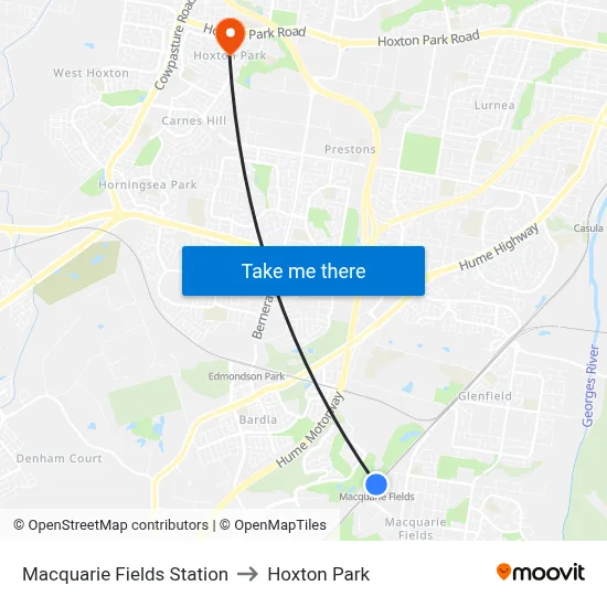 Macquarie Fields Station to Hoxton Park map