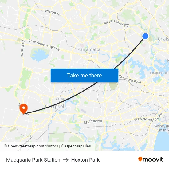 Macquarie Park Station to Hoxton Park map