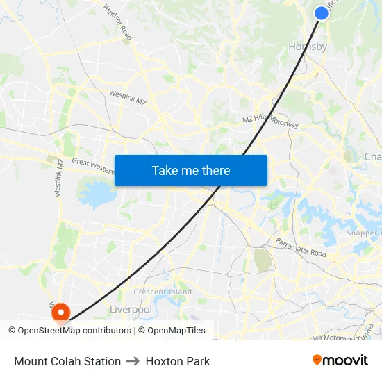 Mount Colah Station to Hoxton Park map