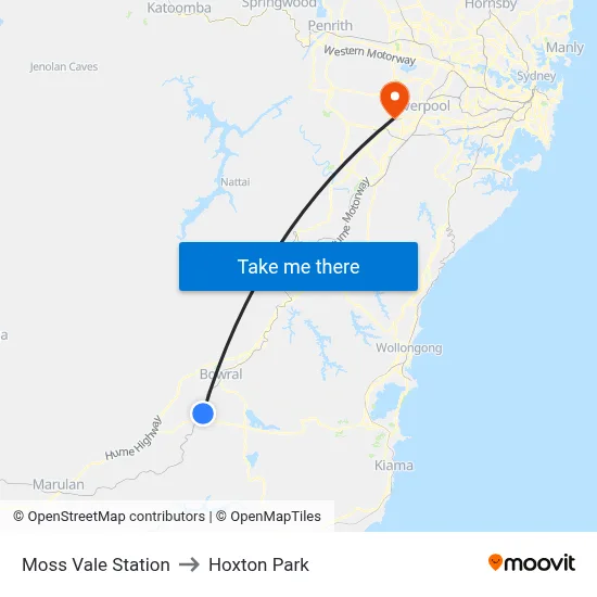 Moss Vale Station to Hoxton Park map