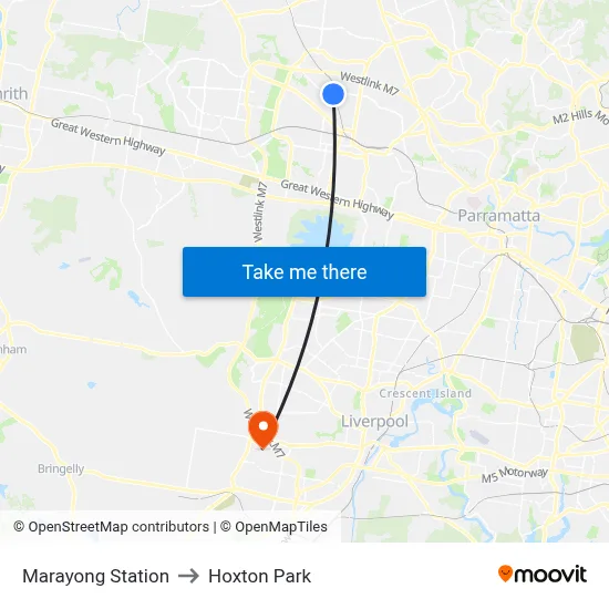 Marayong Station to Hoxton Park map
