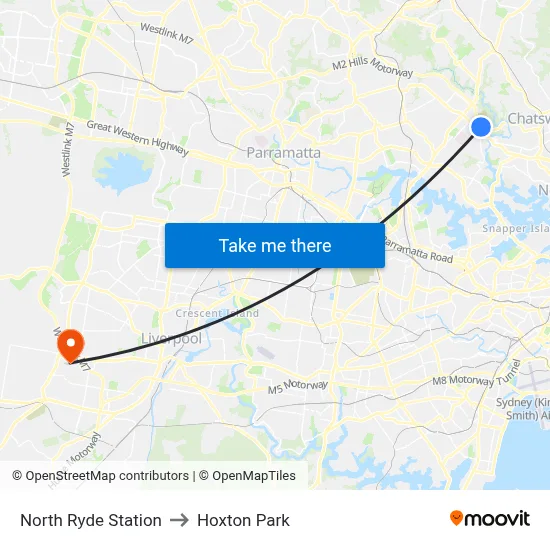 North Ryde Station to Hoxton Park map