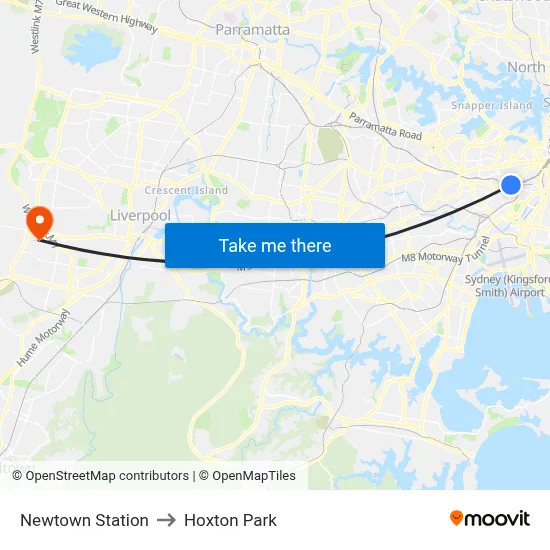 Newtown Station to Hoxton Park map