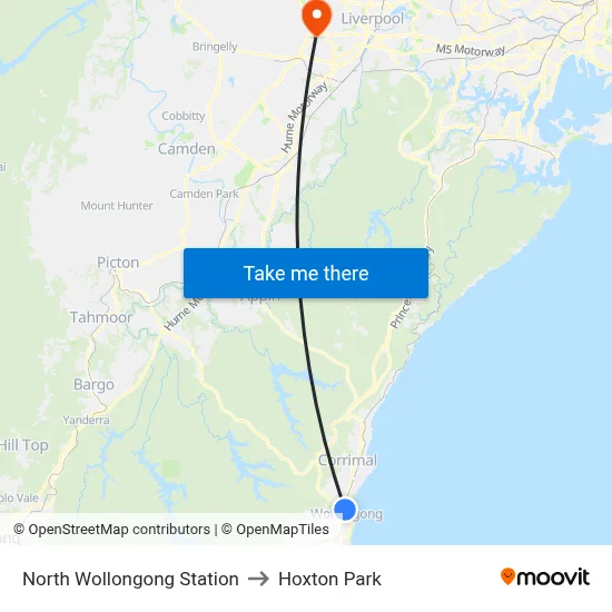 North Wollongong Station to Hoxton Park map