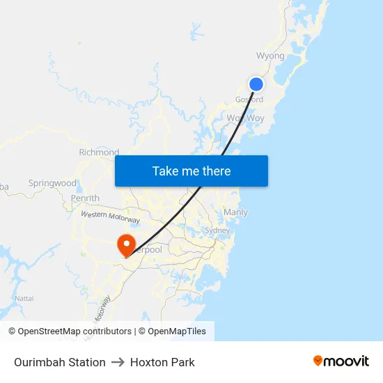 Ourimbah Station to Hoxton Park map