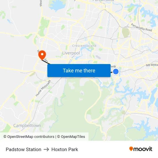 Padstow Station to Hoxton Park map
