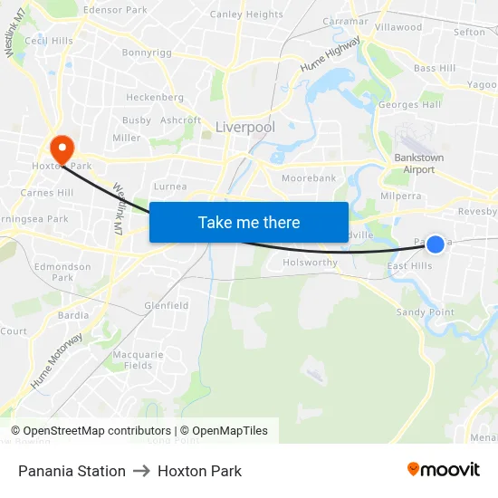 Panania Station to Hoxton Park map